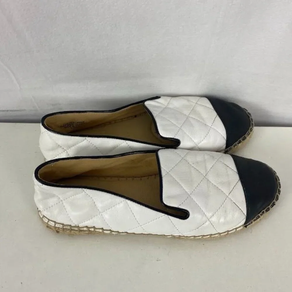 Talbots‎ Black/ White Izzy Quilted Soft Leather Nappa Espadrilles Women's 7.5M